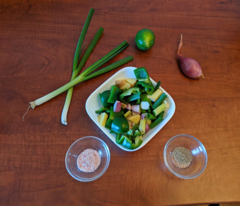 Thai Green Curry ingredients chopped in bowls